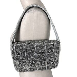 NWT Silver Beaded Shoulder Bag Evening Bag Sparkle Handcrafted in India